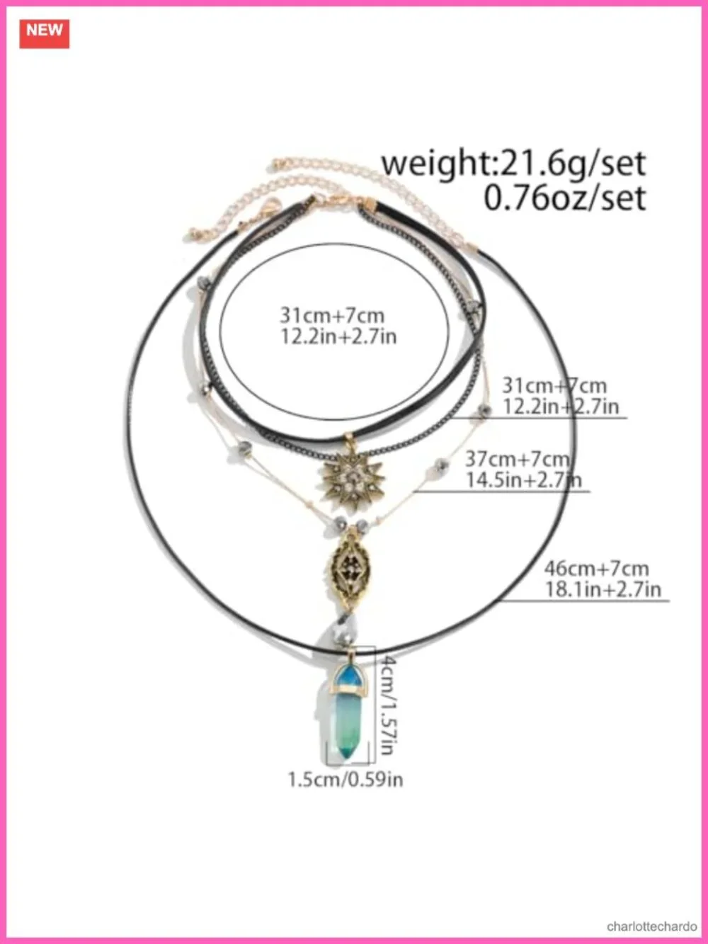Layered Choker Necklace Set Gothic Teardrop Pendant Brass Women Jewelry Gift
